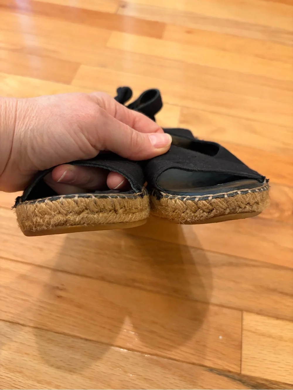 Eric Michael Black Espadrille Wedge Sandals with Slingback Bow